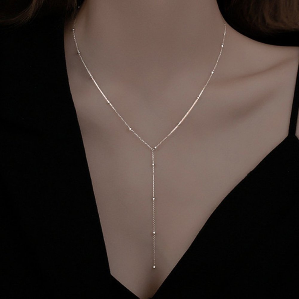 #NEW 925 Sterling Silver Bead Chain Drop Necklace